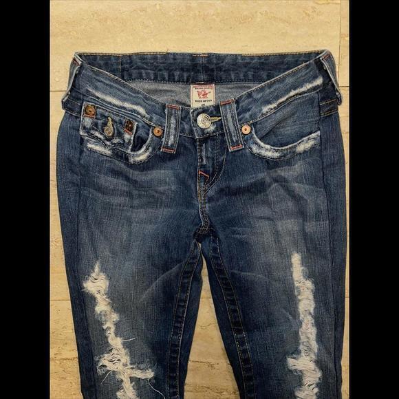 True Religion Twist‎ Flare Size 26 Joey World Tour Distressed Ripped Jeans - Picture 3 of 10